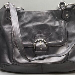 Coach Gunmetal Leather Shoulder Bag with Silver Hardware